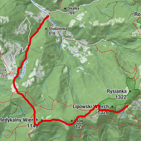 Skałka - Redykalny Wierch - Boraczy Wierch - Schronisko PTTK na Hali Lipowskiej