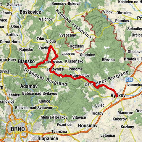 Staré Blansko - Lipový kopec - Malina - Vyškov