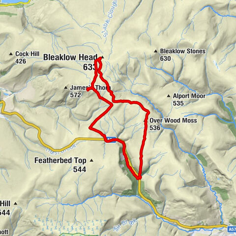Birchin Clough Bridge - Over Wood Moss - Bleaklow Head - Higher Shelf Stones