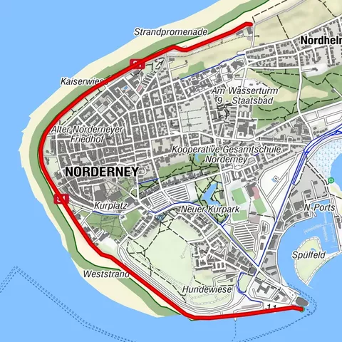 Norderney Stadtpromenade Hafen-Weststrand-Nordstrand
