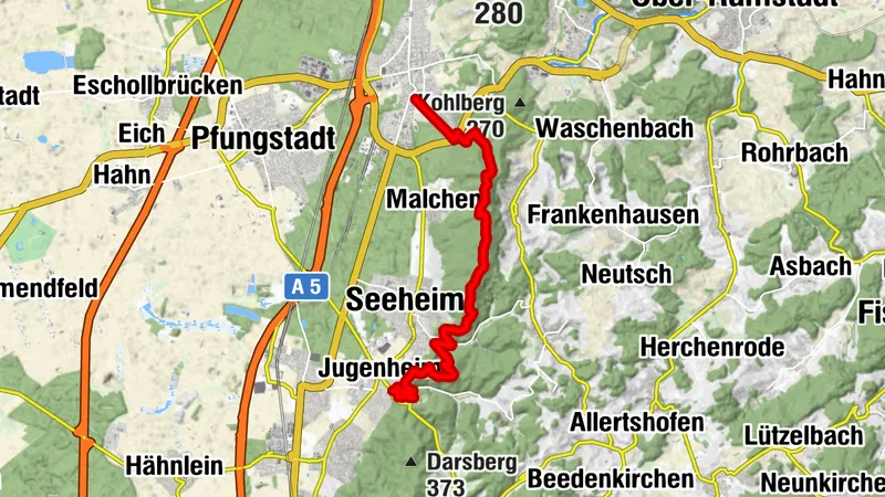 Bergsträßer Burgensteig - Etappe 1: von Darmstadt-Eberstadt nach Seeheim-Jugenheim