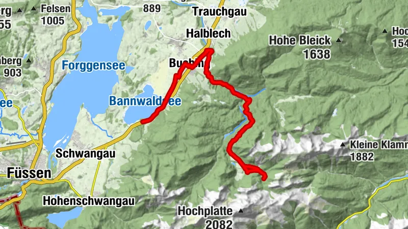 Mountain bike route to the Kenzen hut in Halblech